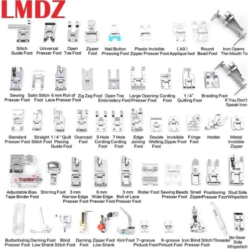 LMDZ Household Sewing Machine Metal Overlock Presser Foot Set Wrinkle Presser Foot Multifunctional Sewing Machine Accessories