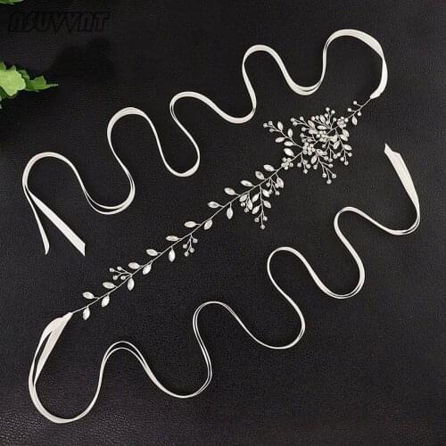 Fashion Wedding Dress Accessories Flowers Applique Sash Belt Headband With Rhinestones For Women Soiree Party Dresses Belts