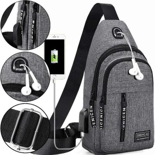 Male Shoulder Bags USB Charging Crossbody Bags Men Anti Theft Chest Bag Daily Canvas Short Trip Messengers Bag Packs Bolsa Purse