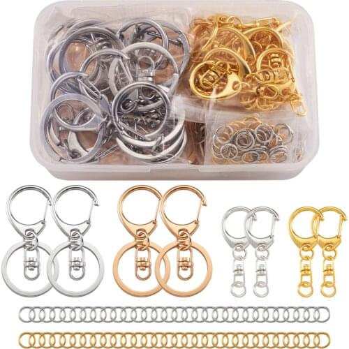 120pcs/box DIY Keychain Kits with Alloy Lobster Claw Clasps and Swivel Clasps Iron Findings and Brass Jump Rings Mixed Color
