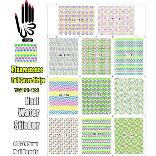11 Sheets/Lot Water Nail Sticker YG111-121 Fluorescence Full Cover Star Nail Art Sticker Water Manicure Decals(11 DESIGNS IN 1)
