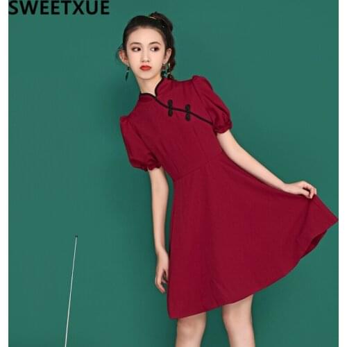 SWEETXUE 2021 New Modern Daily Cheongsam Improved Fashion Temperament Dress Cute Puff Sleeve Womens Clothing Qipao