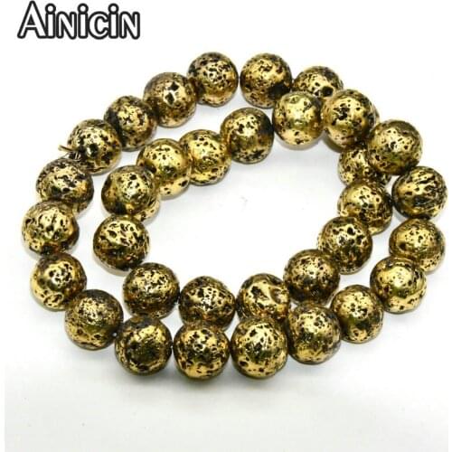 New Arrival Antique Gold Silver Plating 6~12mm Strand Loose Lava Round Beads For Fashion DIY Jewelry Making Findings 10pc/lot