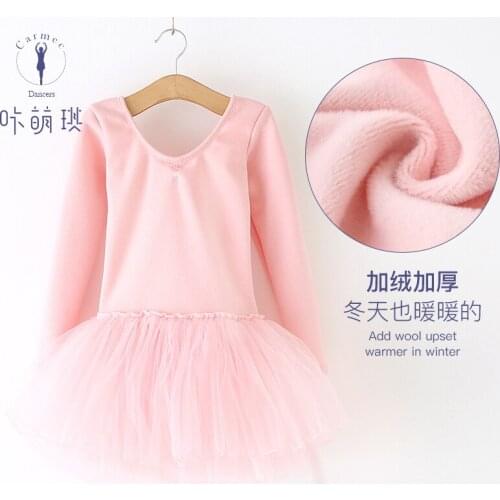 New Arrival Childrens Dance Dress Long Sleeved Girls' Velvet Ballet Dancing Skirt Kids Dance Practice Training Dress B-6283
