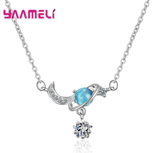 New Arrival Hot Selling Chains Nice Real 925 Sterling Silver Necklace Blue Zircon Waterdrop Pendant Necklace For Women Nice Gift