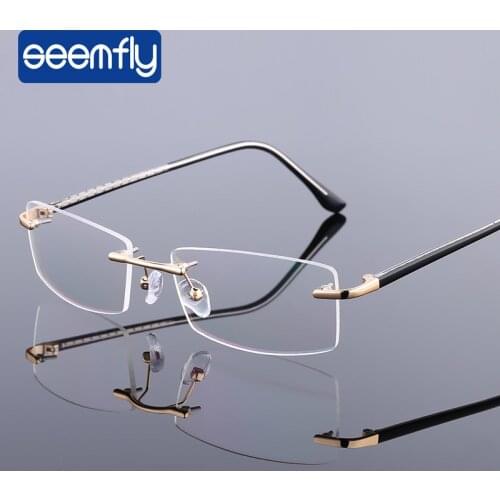 Seemfly Anti-light Rimless Glasses Frame Women Vintage Classic Square Frame Titanium Men Optical Myopic Spectacle Eyewear