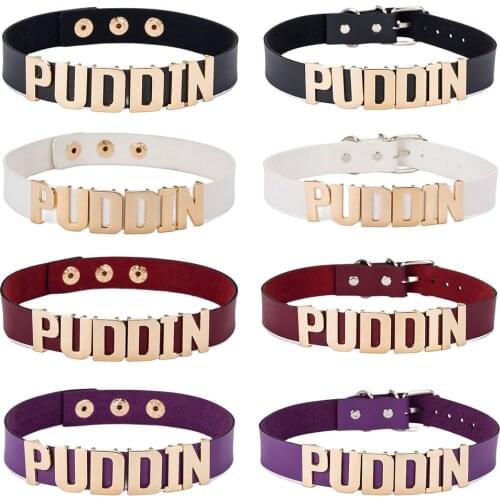 Halloween Cosplay Necklace Harleen Quinzel Puddin Letter Leather Clown Choker Necklaces