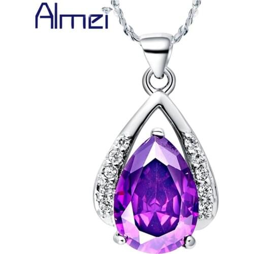 Purple Cubic Zircon Water Drop Pendant Necklace for Women Friends Party Gift Fashion 2016 Rhinestone Collars Wholesale N435