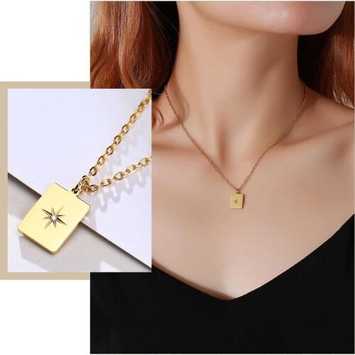 Chic Polestar North Star Necklaces for Women,Gold Tone Stainless Steel Starburst Tag Pendant,Minimalist Female Jewelry