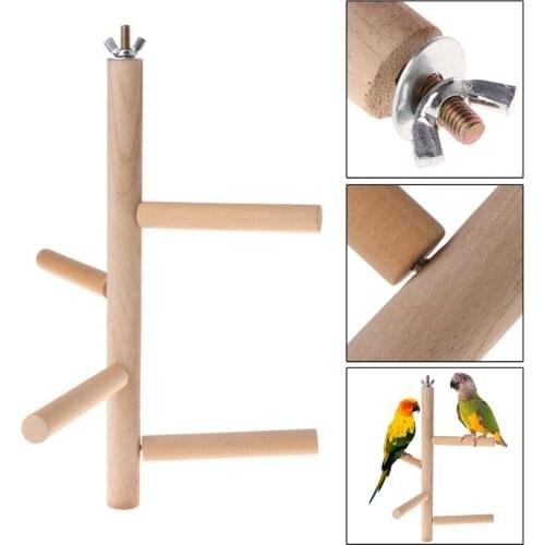 P15D Parrot Perch 4 Layer Stages Toys Natural Wood Rotating Ladder Bird Parakeet Cage