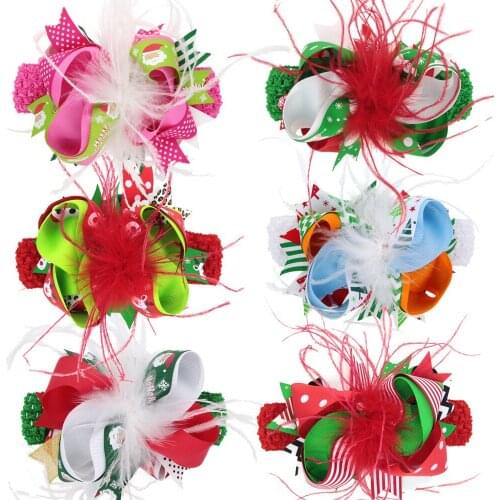 Fancy Hair Accessories Cosplay Party Baby Girl Feather Headbands with Clip Ribbon Christmas Crochet Headwear