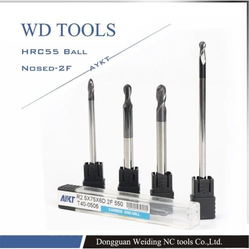 Radius=5mm 2 Flutes Longer hrc55 R5.0X100LX10 100mm solid carbide Ball nose End Mill CNC router bits tools Longer Milling cutter