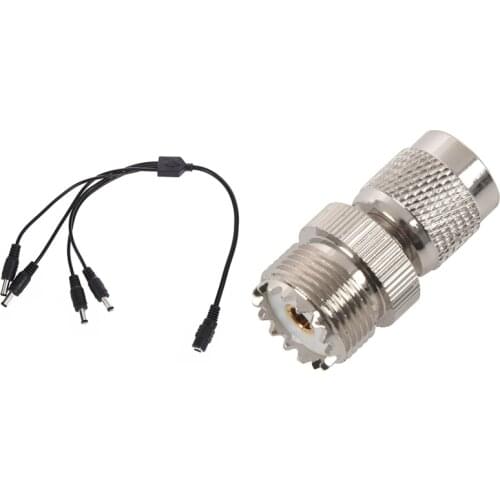 LBER 1 Pcs Socket To Plug 4 DC Splitter & 1 Pcs TNC Male To PL259 UHF Female Adapter Connector