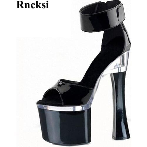 Rncksi New Sexy Wedding Party Square Heels And Shoes Comfortable Women Sandals With Patform 18cm High Heels Pole Dance Sandals