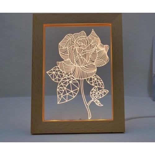 USB Bear Flower Heart Photo Frame Romantic Wooden LED Household Night Light Gift