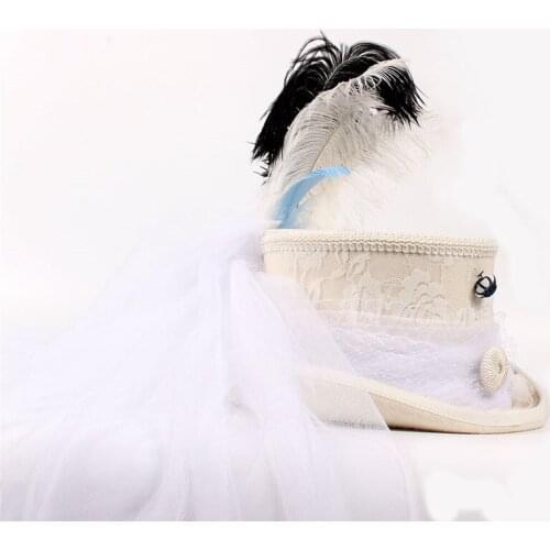 Top 13.5CM 4 Size Wool Women Bride Handwork Fedora Top Hat Lady Mesh Traditional Beaver Feather Party Wedding Hat