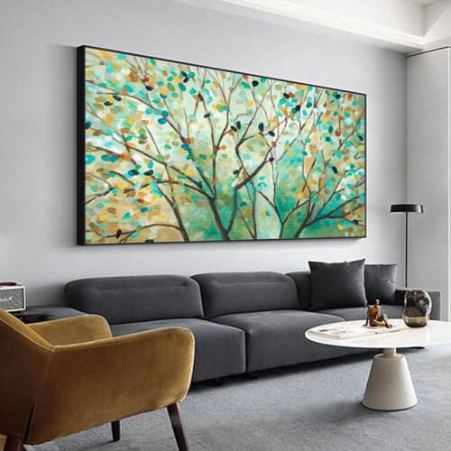 Modern Canvas Painting Poster Pretty Landscape Posters and Prints White Flowers N Green Tree Wall Pictures for Living Room Decor
