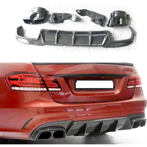 For W212 Carbon Fiber Rear Bumper Lip Spoiler For Benz E Class E260 E300 E400 E63 AMG 2014 2015 2016 Fins Shark Style Diffuser