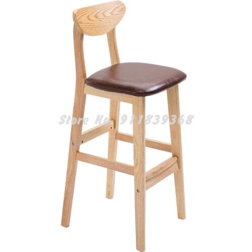 Solid Wood Bar Chair Back Bar Stool Modern Simple Front Desk Bar Chair Home Nordic Retro High Footed Stool