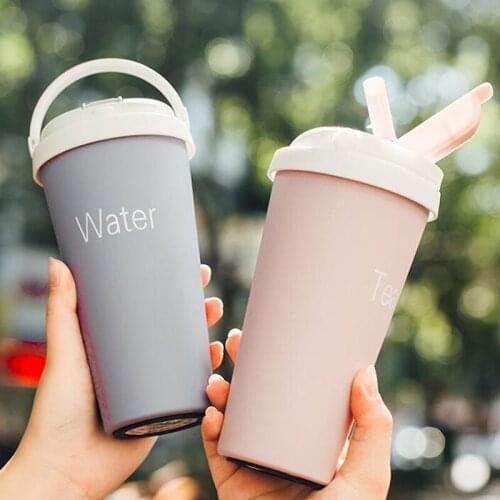 500ML Stainless Steel Vacuum Flasks Thermoses Straw Coffee Cup with Lid Travel Camping Thermo Mug Insulated Tumbler Coffee Mugs