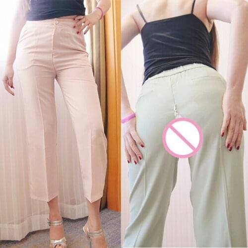 Outdoor Sex Pants With Holes Open Croch Hidden Zipper Trousers Hosen Frauen Broek Women Sexy Costumes Exotic Clothes Female