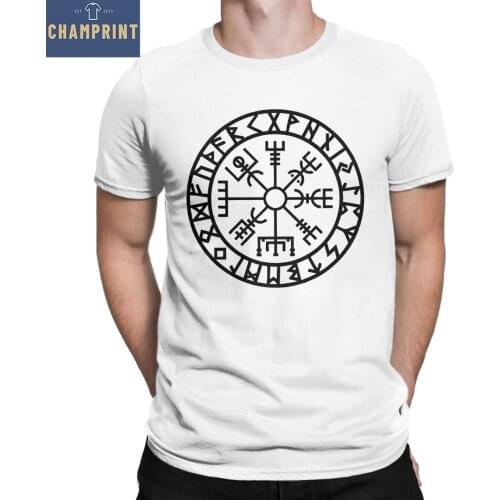 Vegvisir Futhark Runes Navigator Vikings Viking Mens T Shirts Fun Tees Short Sleeve T-Shirts Pure Cotton Gift Idea Clothing