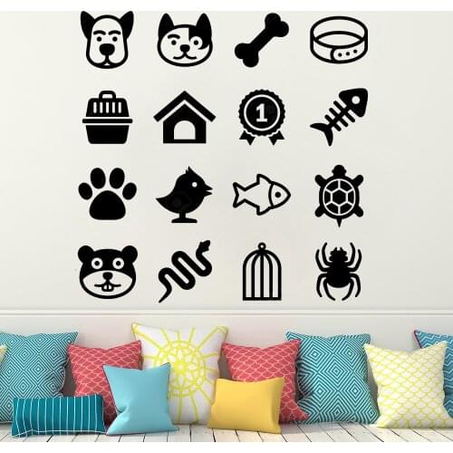 Vinyl Wall Sticker Pet Shop Window Decoration Dogs cat Decal Grooming Salon Decals snake fish Decor Decal animal Salon Art HQ059