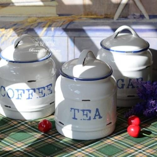 Zakka do the old retro enamel imitation ceramic sugar bowl seasoning cans sealed cans coffee cans Chaguan camera props