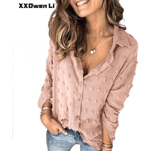 Women Long Sleeve Turn-down Collar Casual Shirt Spring Autumn Fashion Solid Tops Short sleeve Shirt 3XL Plus Size Womens blouse
