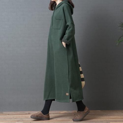 Big Size Womens Autumn and Winter Clothes 2019 Korean Loose Casual Bottoming Long Dress Plus Velvet Thick Sweatshirt Dress f240