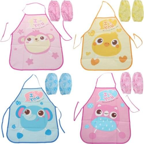 1 Set Kids Apron Sleeves Children Painting Kitchen Cooking Waterproof Protection Baby Care