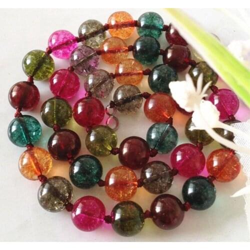 10mm Multicolored Tourmaline Chalcedony Necklace Beads Fashion Jewelry Making Design Natural Stone Christmas gifts 18" Wholesale