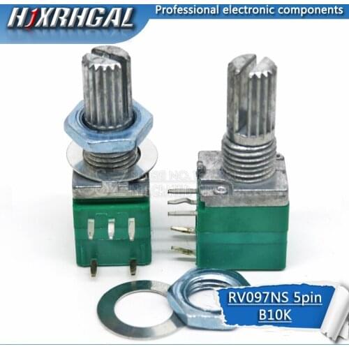 2pcs RV097NS 10K single linked potentiometer B10K with a switch audio 5pin shaft 15mm power amplifier sealing potentiometer