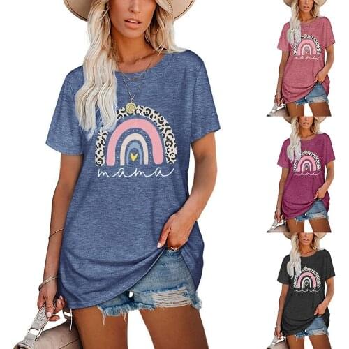 2021 Summer Tops Rainbow and MaMa Printed T Shirt Women O-Neck Harajuku Cotton Tee Shirt Femme Loose Plus Size Woman T-Shirts