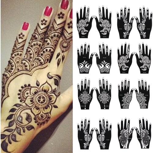 2021 New Professional Henna Stencil Temporary Hand Tattoo Body Art Sticker Template Wedding Tool India Flower Tattoo Stencil