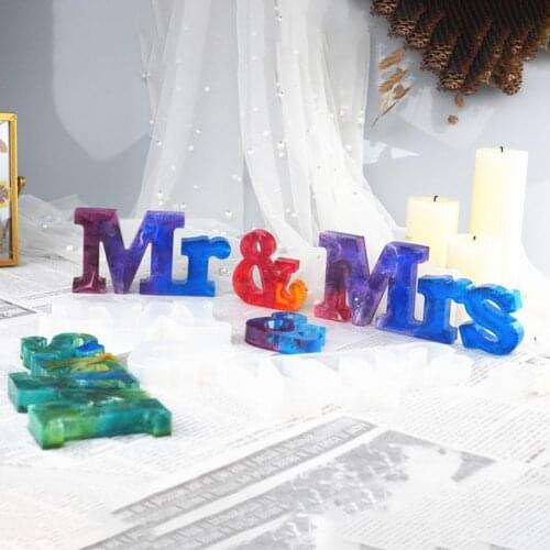 3pcs Mr& Mrs Resin Molds Silicone Word Sign Epoxy Casting Moulds For Wedding Table Party And Baking Chocolate Fondant Mold