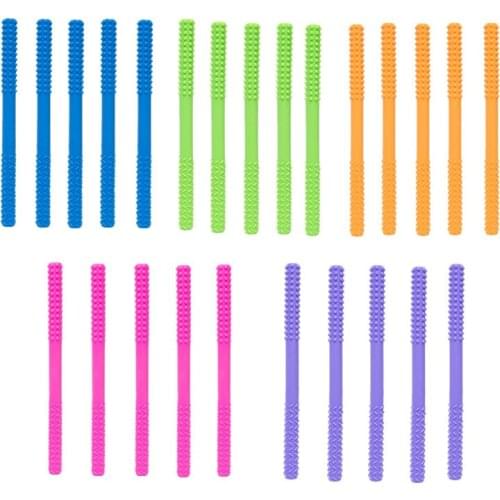 5 Pcs Baby Silicone Teether Hollow Teething Teether Tube Long Stick Biting Chewing Straws Nursing Soother Molar Toy for Autistic