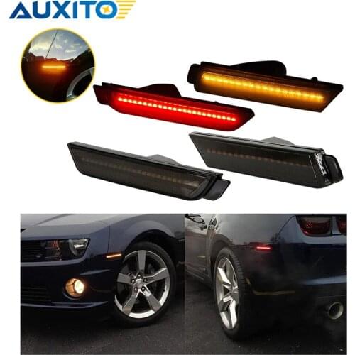 AUXITO 4Pcs Car Front Rear Sidemarker Lamps Amber Red for Chevy Camaro 2010-2015 Front Bumper LED Fender Side Marker Blinker
