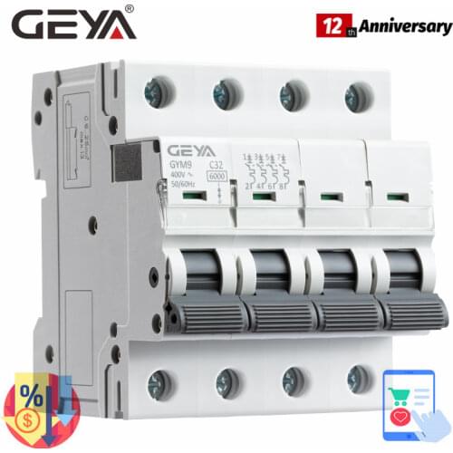 GEYA GYM9 4P 6KA Breaking Capacity MCB Din Rail Mini Circuit Breaker 6A-63A AC Type Factory Direct Manufacturer