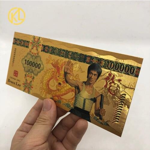 5 Designs New Gold Color Banknote Kungfu Superstar Bruce Lee 100 Fancy Gold Colored Banknotes and Gold Coin for Value Collection