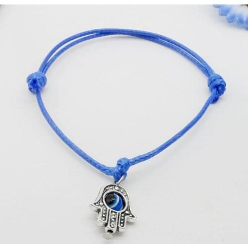 Free Shipping 100pcs Hamsa Hand String Eye Lucky Blue wax Cord Adjustable Bracelet