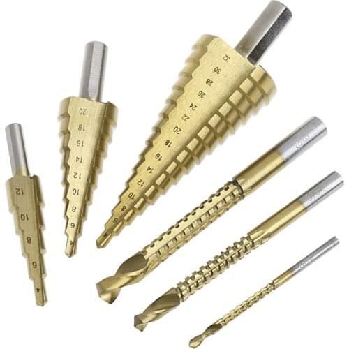 6 Pcs/Set HSS Steel Titanium Coated Step Drill Bit Hole Cutter 4-32mm Metal Tool