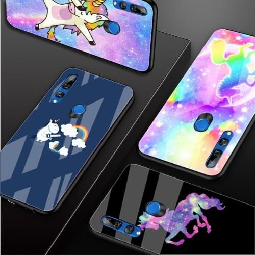Rainbow Unicorn Tempered Glass Phone Case For Huawei honor 8X 9 10i 20i 20Lite 20Pro 30 Pro Cover Shell