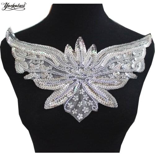 YACKALASI 5 Pcs/Lot Sequined Floral Patches Beaded Collar Flower Stage Clothes Trims Accessories 23*35cm