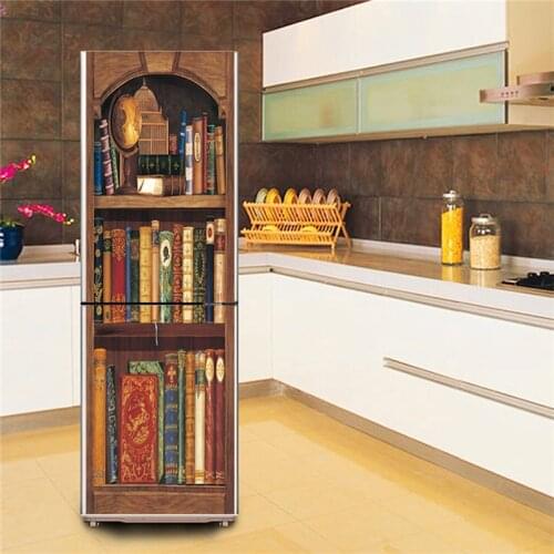 Refrigerator Decorative Poster Imitation Bookshelf Home Furniture Renovation Wallpaper Fridge Door Cover Self Adhesive Sticker