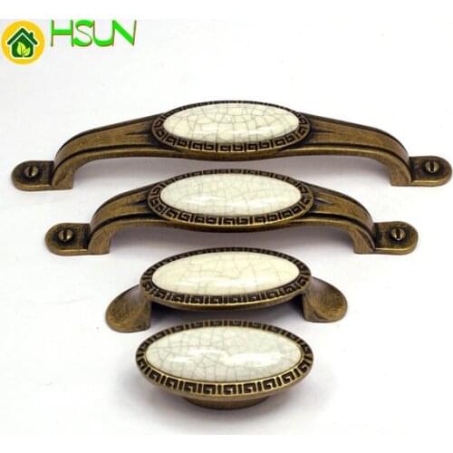 2.5'' 3.75'' 5'' Antique Bronze Crack Door Pulls Handles Oval Gem Ceramic Knobs Kitchen Cabinet Drawer Knobs Furniture Handle