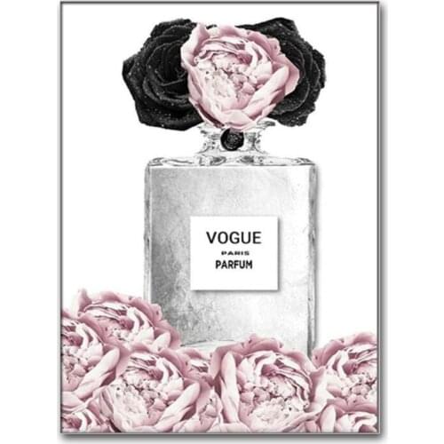 Modern fashion floral perfume bottle art diamond painting pink flower rhinestone embroidery mosaic home decoration gift