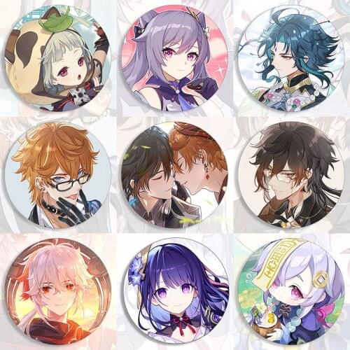 Genshin Impact Pin 58mm Anime Brooch Pin Cosplay Badge Wendi Hutao Qiqi Zhongli Xiao Abeiduo Kong Cosplay Badge Keli Kawaii Pins