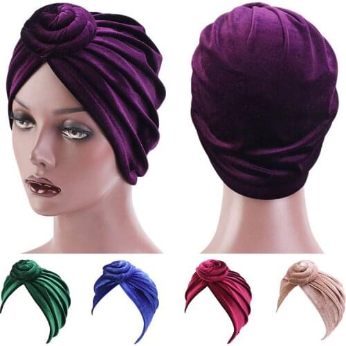 Indian Arab Wrap Women head scarf Muslim Turban Caps Velvet solid Color hijab bonnet nner hijabs Caps For Muslim Headdress
