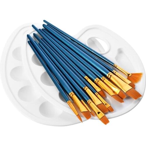 Paint Brushes, Artist Paint Brushes Set 14 Pieces Include 2 Palettes for Watercolor, Acrylic & Oil Paintings for Canvas Ceramic